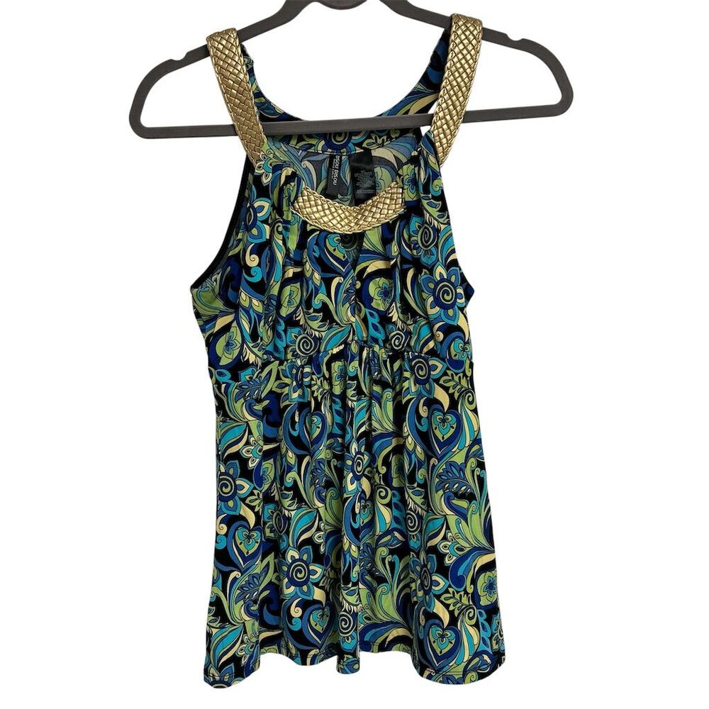 Bisou Bisou Women's Paisley Tank Top Gold Braided Straps Size L